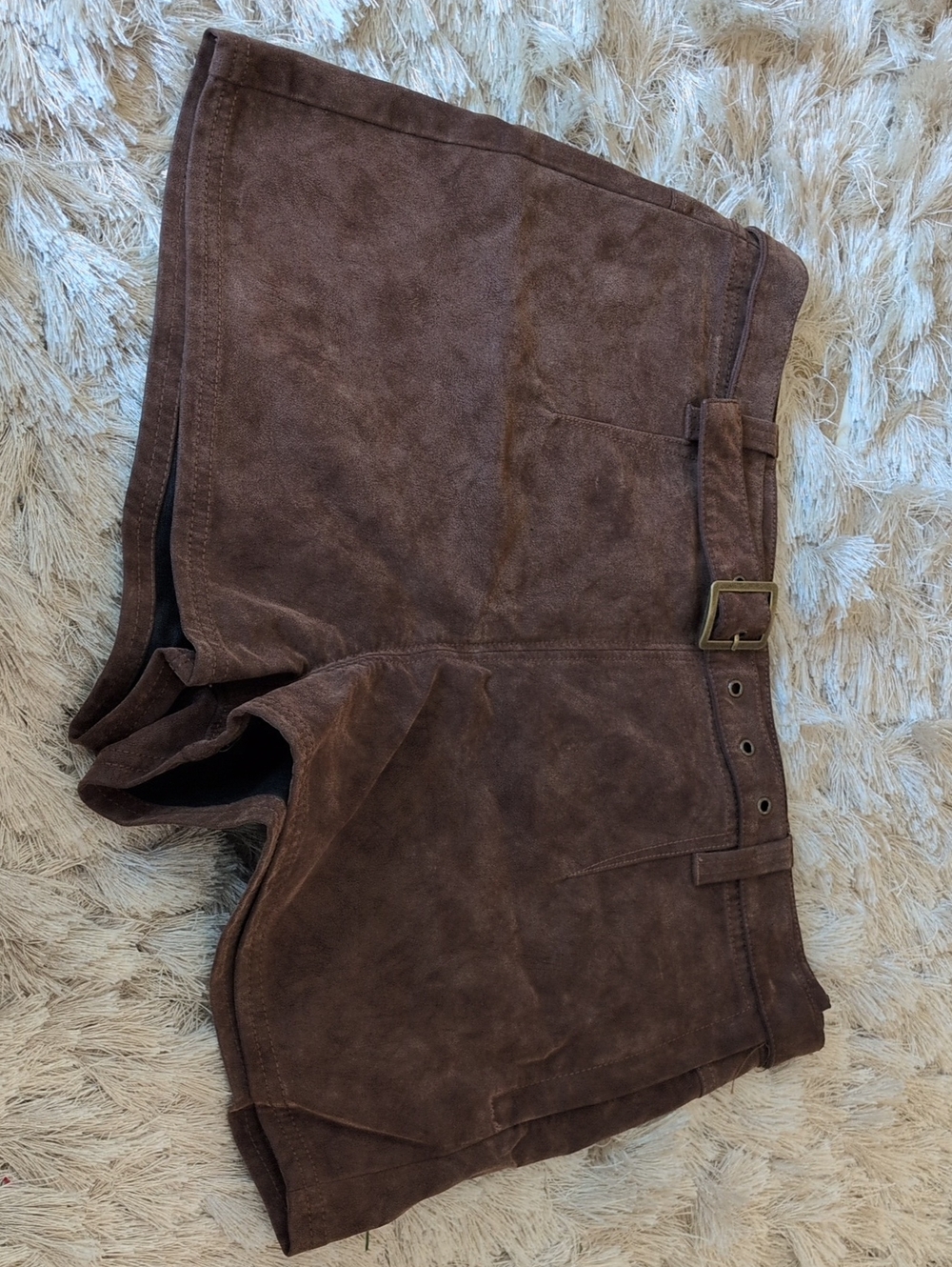Free People Brown Suede-Look Casual Shorts